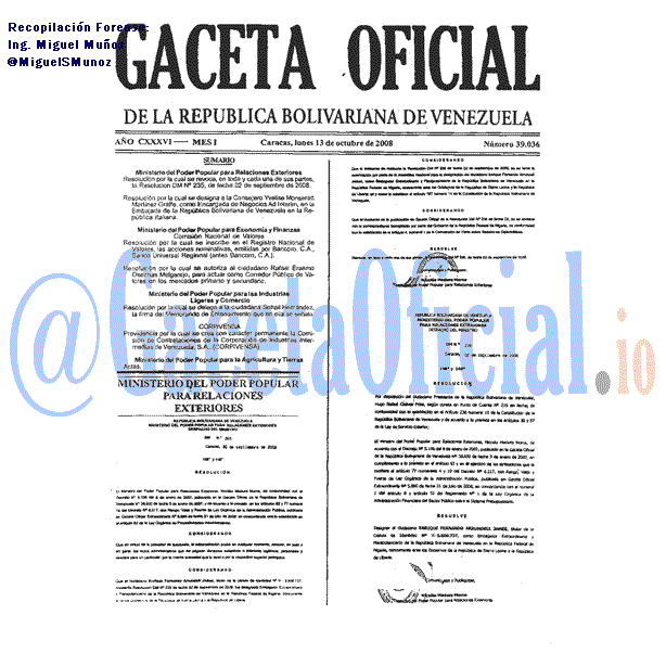 Gaceta Oficial 39036 del 13 Octubre 2008