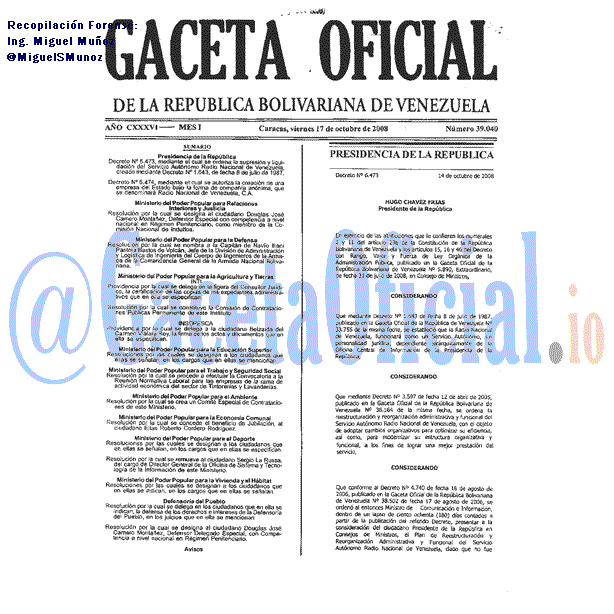 Gaceta Oficial 39040 del 17 Octubre 2008