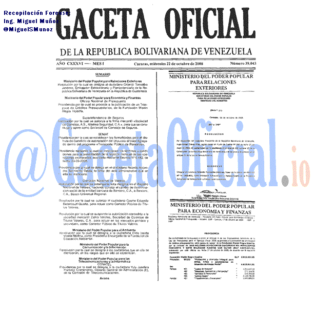 Gaceta Oficial 39043 del 22 Octubre 2008