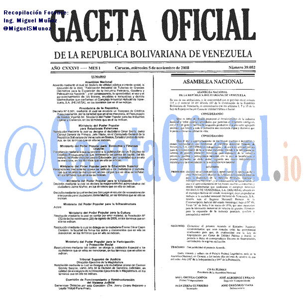 Gaceta Oficial 39052 del 5 Noviembre 2008
