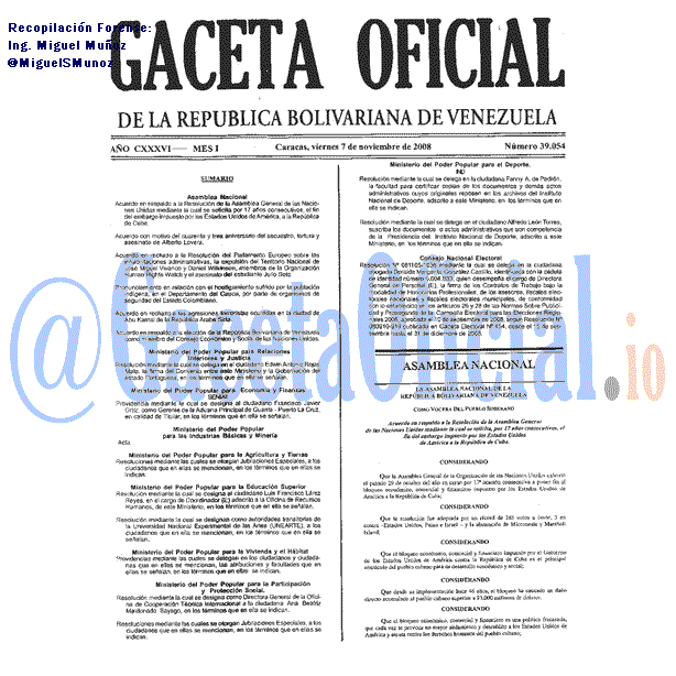 Gaceta Oficial 39054 del 7 Noviembre 2008