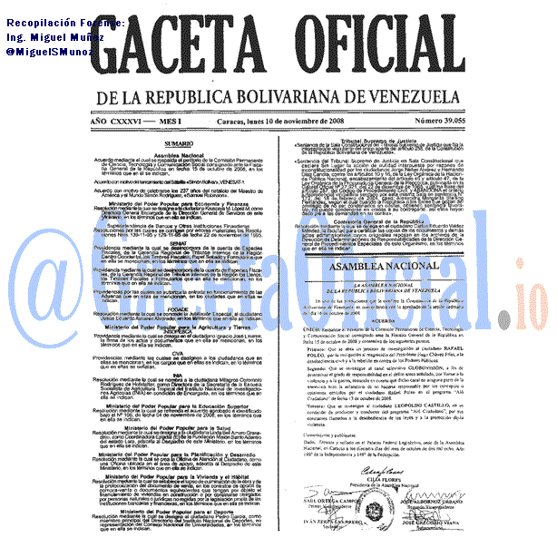Gaceta Oficial 39055 del 10 Noviembre 2008