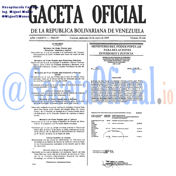 Gaceta Oficial 39108 del 28 Enero 2009