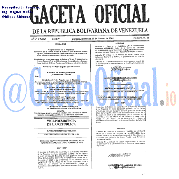 Gaceta Oficial 39126 del 25 Febrero 2009