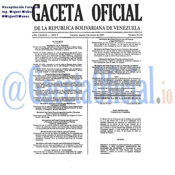 Gaceta Oficial 39130 del 3 Marzo 2009