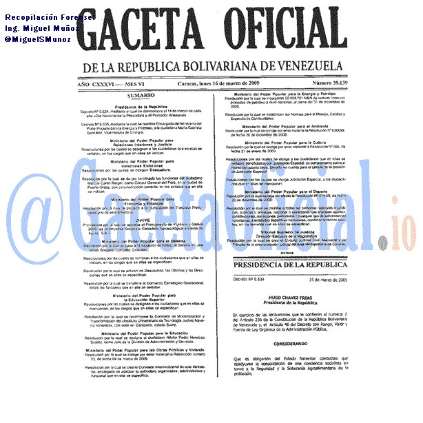 Gaceta Oficial 39139 del 16 Marzo 2009