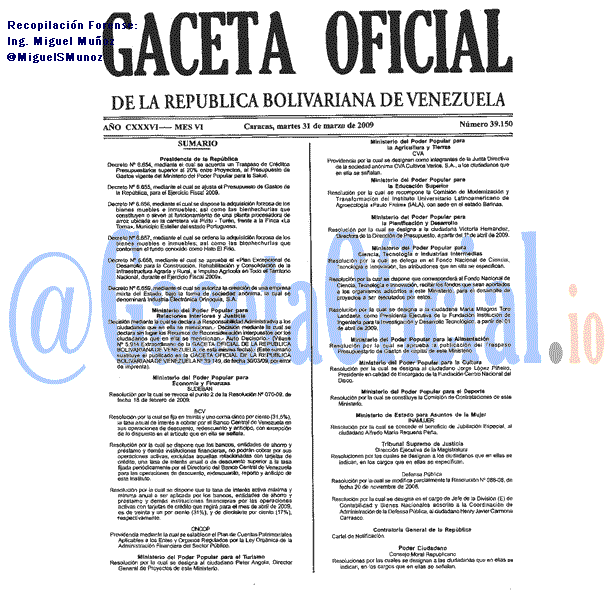 Gaceta Oficial 39150 del 31 Marzo 2009