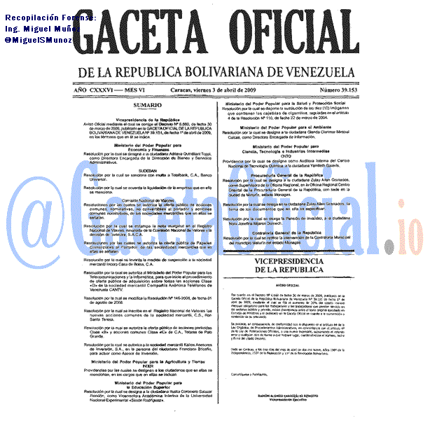 Gaceta Oficial 39153 del 3 Abril 2009
