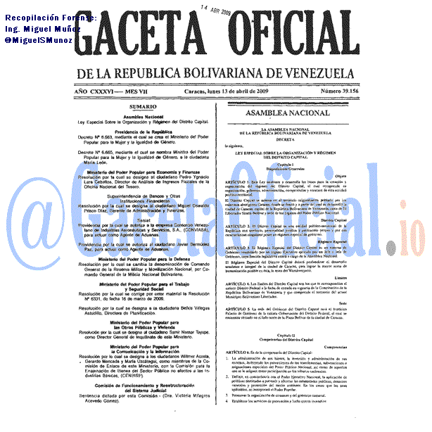Gaceta Oficial 39156 del 13 Abril 2009