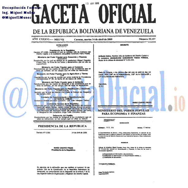 Gaceta Oficial 39157 del 14 Abril 2009