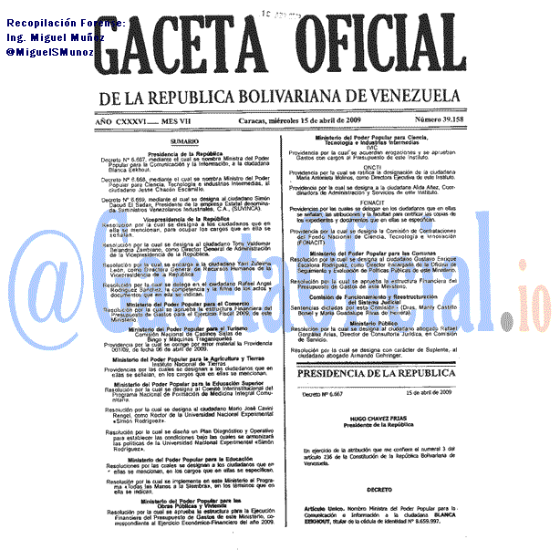 Gaceta Oficial 39158 del 15 Abril 2009