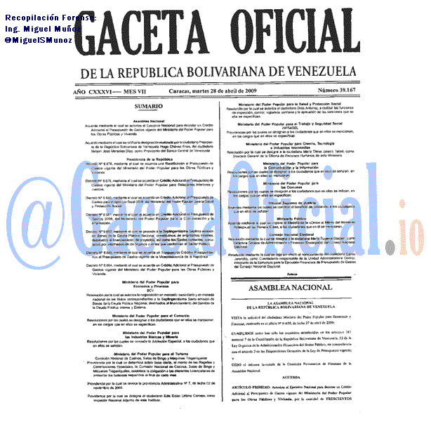 Gaceta Oficial 39167 del 28 Abril 2009