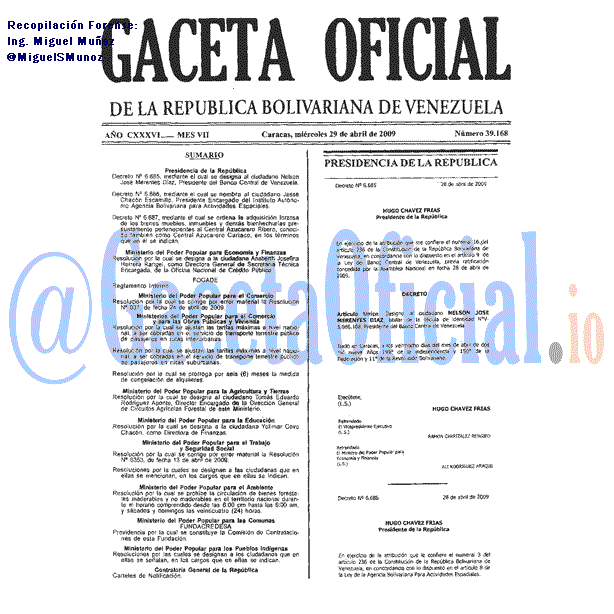 Gaceta Oficial 39168 del 29 Abril 2009