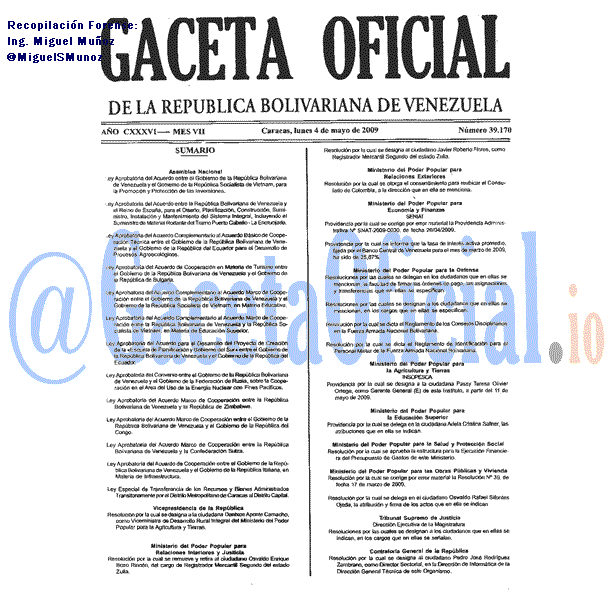Gaceta Oficial 39170 del 4 Mayo 2009