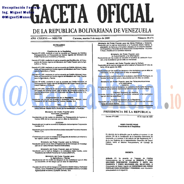 Gaceta Oficial 39171 del 5 Mayo 2009