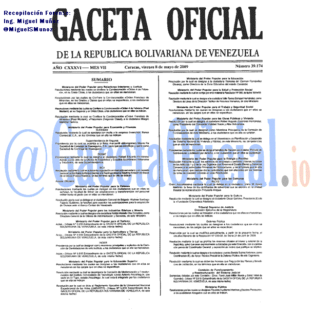Gaceta Oficial 39174 del 8 Mayo 2009