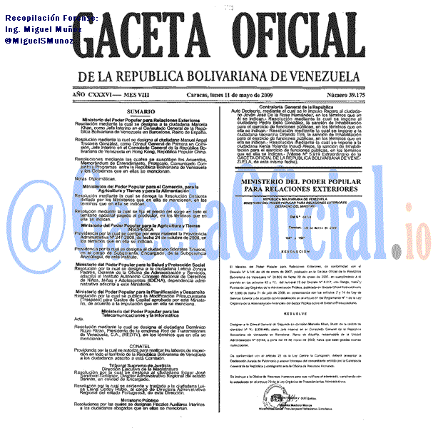 Gaceta Oficial 39175 del 11 Mayo 2009