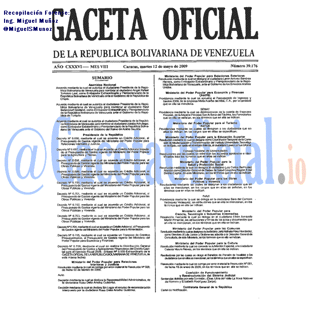 Gaceta Oficial 39176 del 12 Mayo 2009