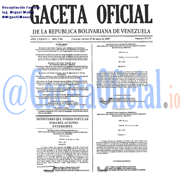Gaceta Oficial 39179 del 15 Mayo 2009