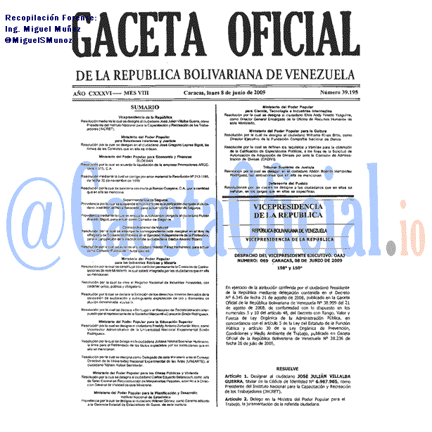 Gaceta Oficial 39195 del 8 Junio 2009
