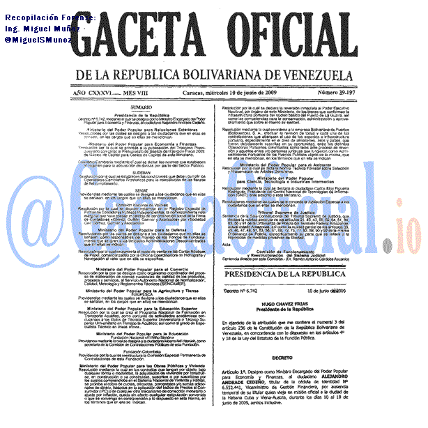 Gaceta Oficial 39197 del 10 Junio 2009