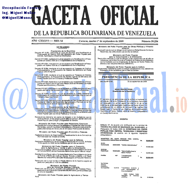 Gaceta Oficial 39254 del 1 Septiembre 2009