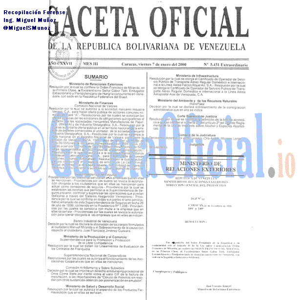 Gaceta Oficial 5431 del 7 Enero 2000