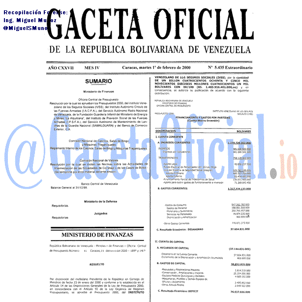 Gaceta Oficial 5435 del 1 Febrero 2000