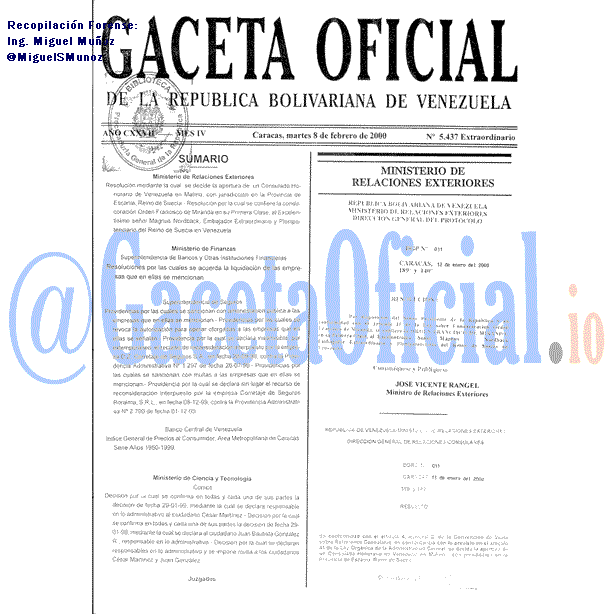 Gaceta Oficial 5437 del 8 Febrero 2000