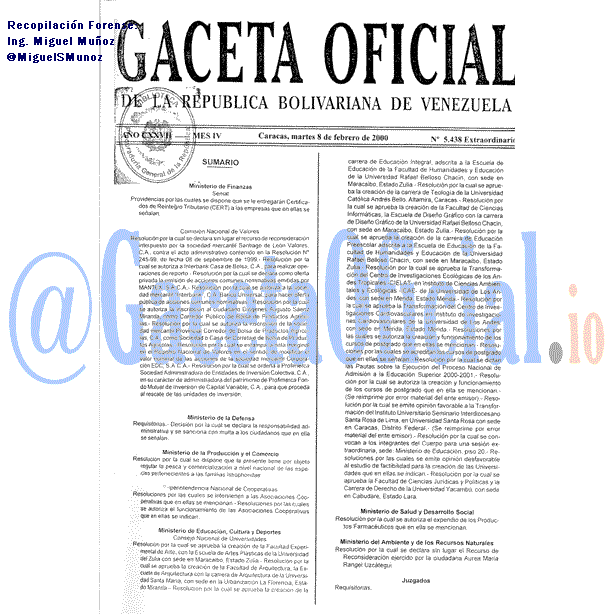 Gaceta Oficial 5438 del 8 Febrero 2000