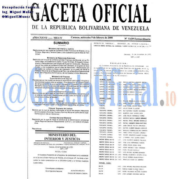 Gaceta Oficial 5439 del 9 Febrero 2000