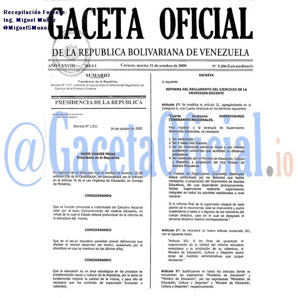 Gaceta Oficial 5496 del 31 Octubre 2000