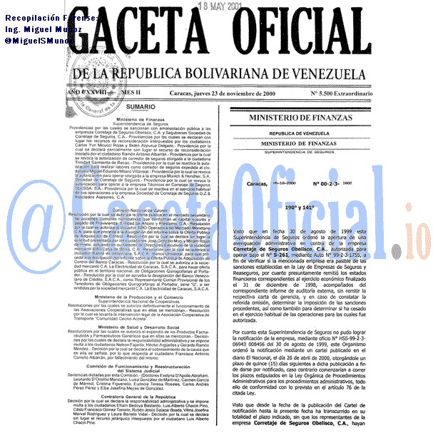 Gaceta Oficial 5500 del 23 Noviembre 2000