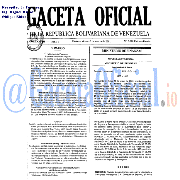 Gaceta Oficial 5520 del 9 Marzo 2001