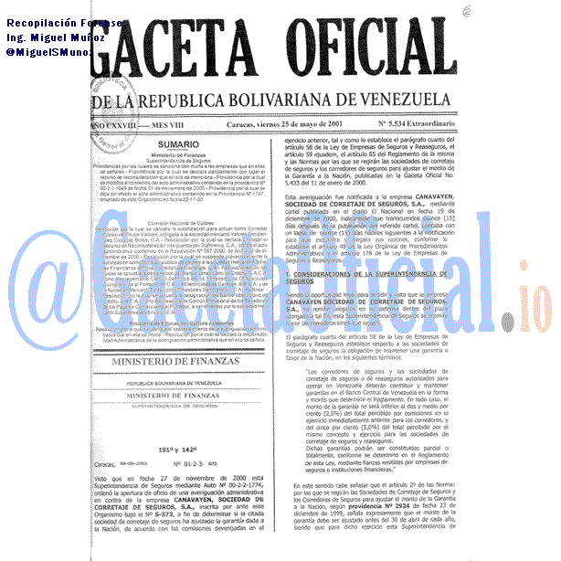 Gaceta Oficial 5534 del 25 Mayo 2001