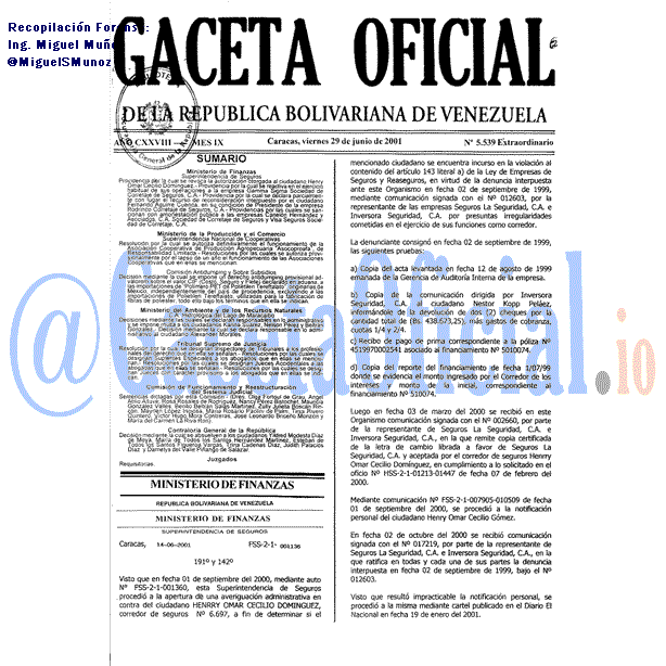 Gaceta Oficial 5539 del 29 Junio 2001