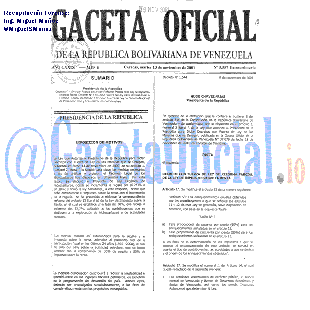 Gaceta Oficial 5557 del 13 Noviembre 2001