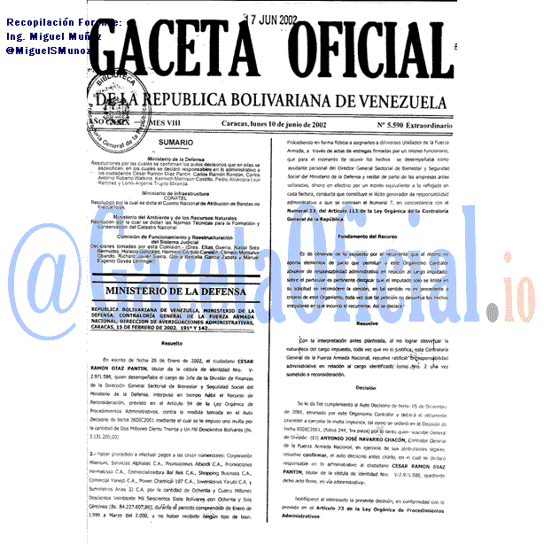 Gaceta Oficial 5590 del 10 Junio 2002