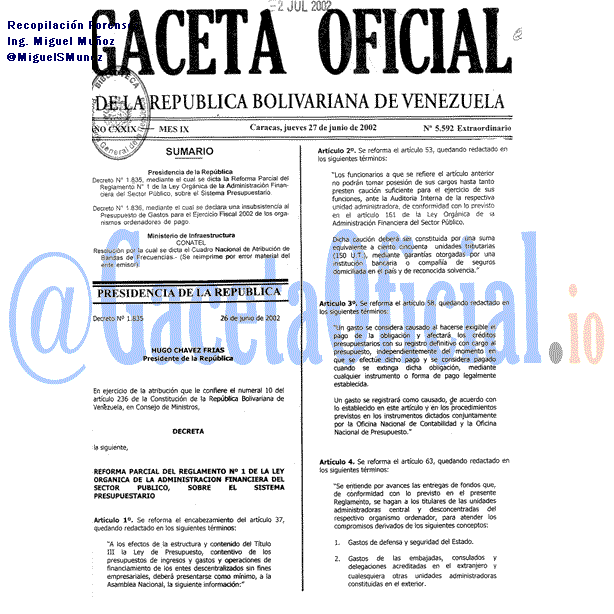 Gaceta Oficial 5592 del 27 Junio 2002