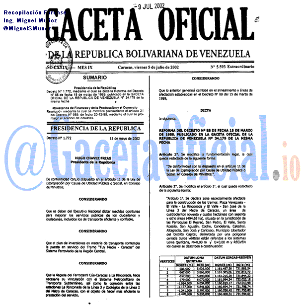 Gaceta Oficial 5593 del 5 Julio 2002