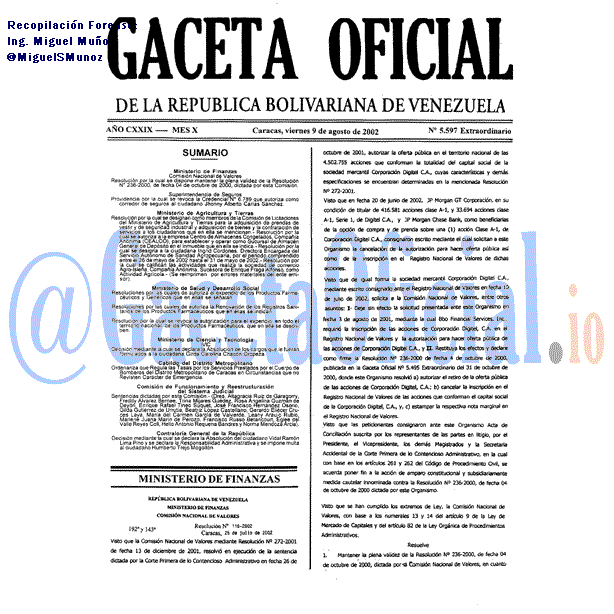Gaceta Oficial 5597 del 9 Agosto 2002
