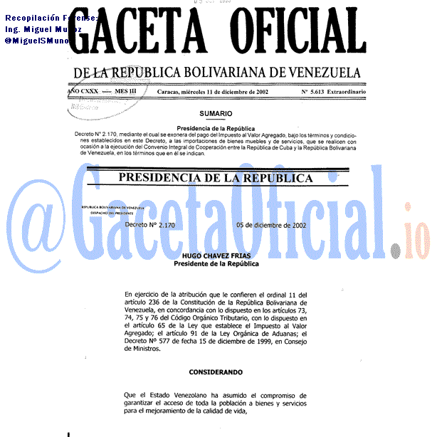 Gaceta Oficial 5613 del 11 Diciembre 2002