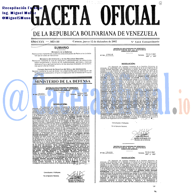 Gaceta Oficial 5614 del 12 Diciembre 2002