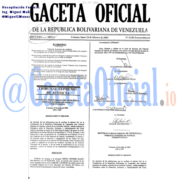Gaceta Oficial 5630 del 24 Febrero 2003