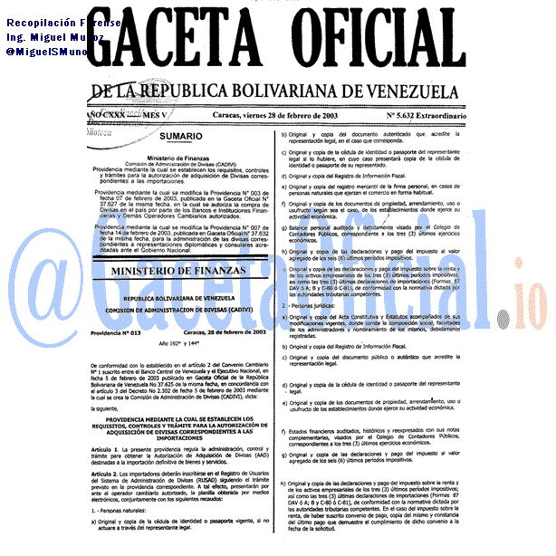 Gaceta Oficial 5632 del 28 Febrero 2003