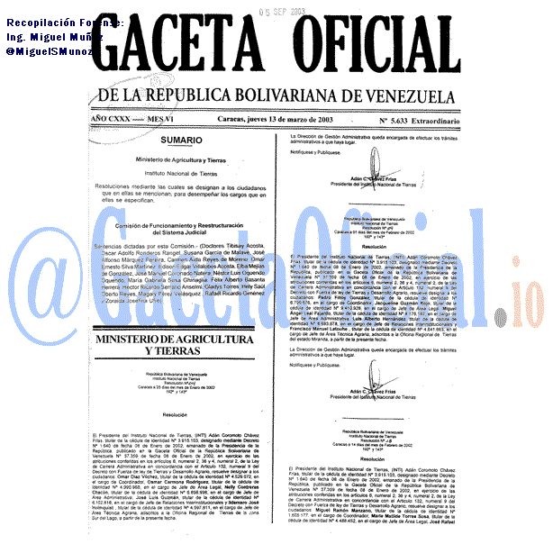 Gaceta Oficial 5633 del 13 Marzo 2003