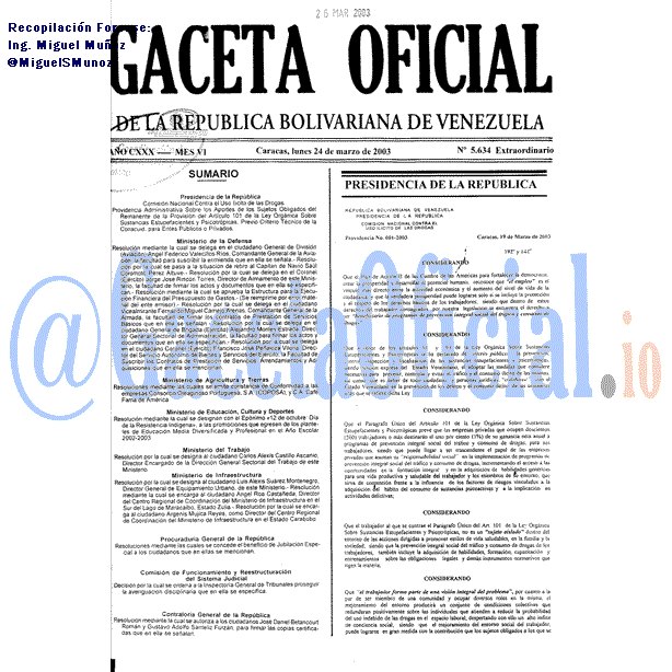 Gaceta Oficial 5634 del 24 Marzo 2003