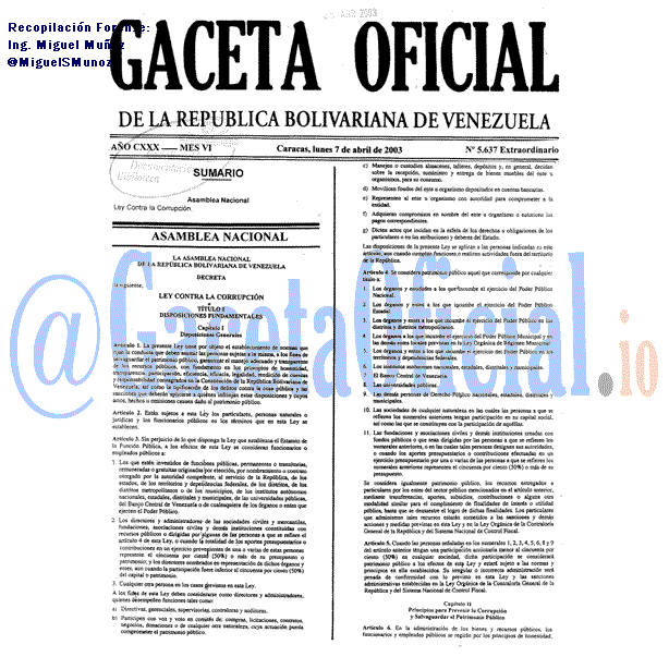 Gaceta Oficial 5637 del 7 Abril 2003