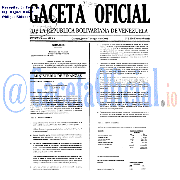 Gaceta Oficial 5650 del 7 Agosto 2003