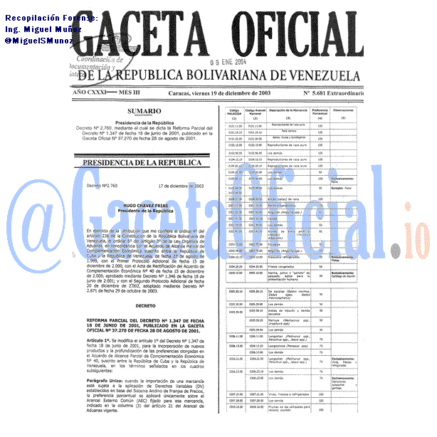 Gaceta Oficial 5681 del 19 Diciembre 2003
